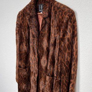 Faux Fur Trendy Leopard Trench Coat Size Large